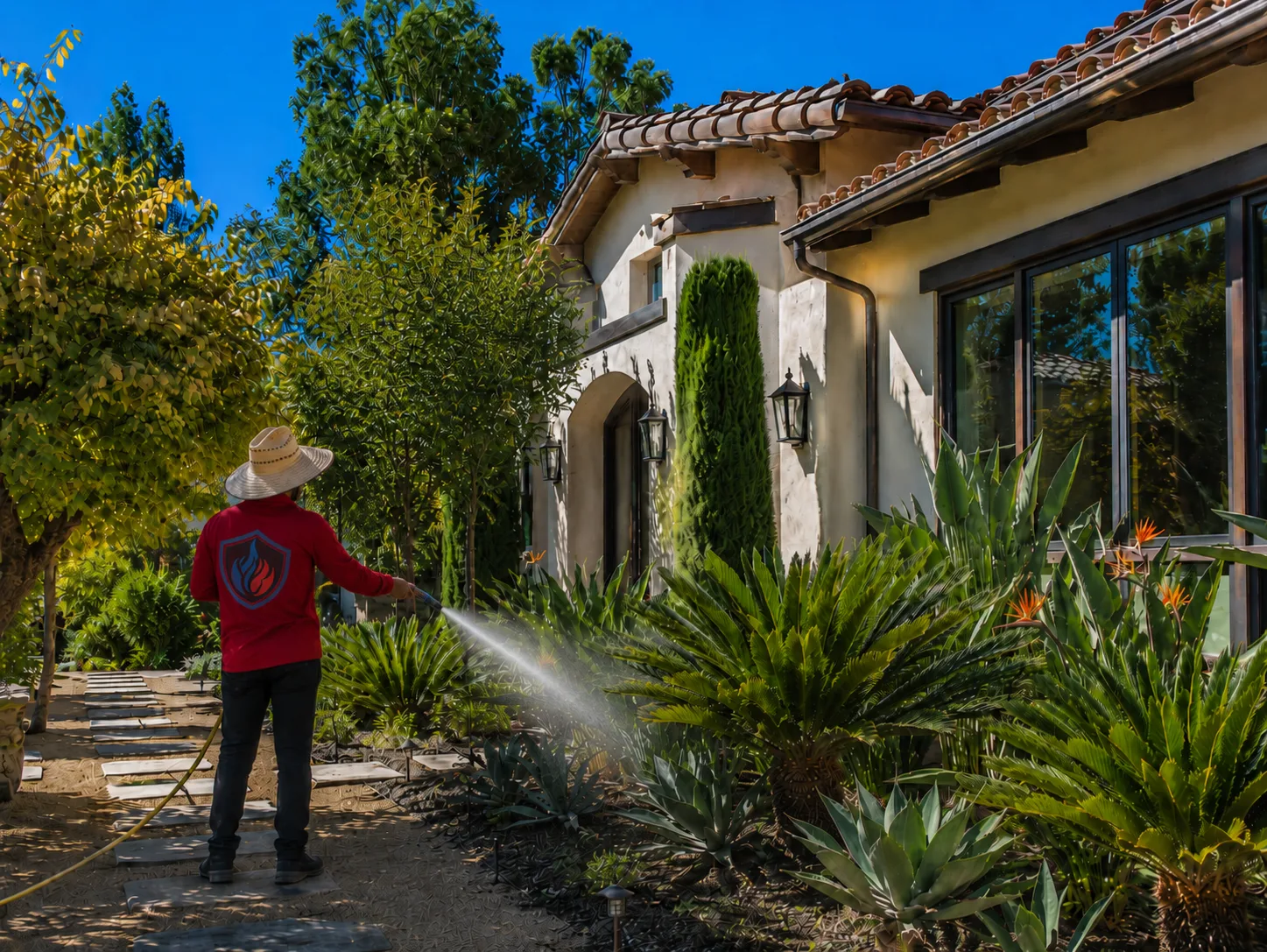 Ember Pro technician spraying retardant around a Colorado home